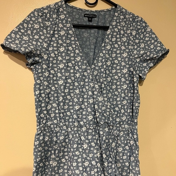 J Crew Mercantile Womens Blue Floral Chambray Ruffle Faux Wrap Dress SZ Medium - Picture 6 of 9